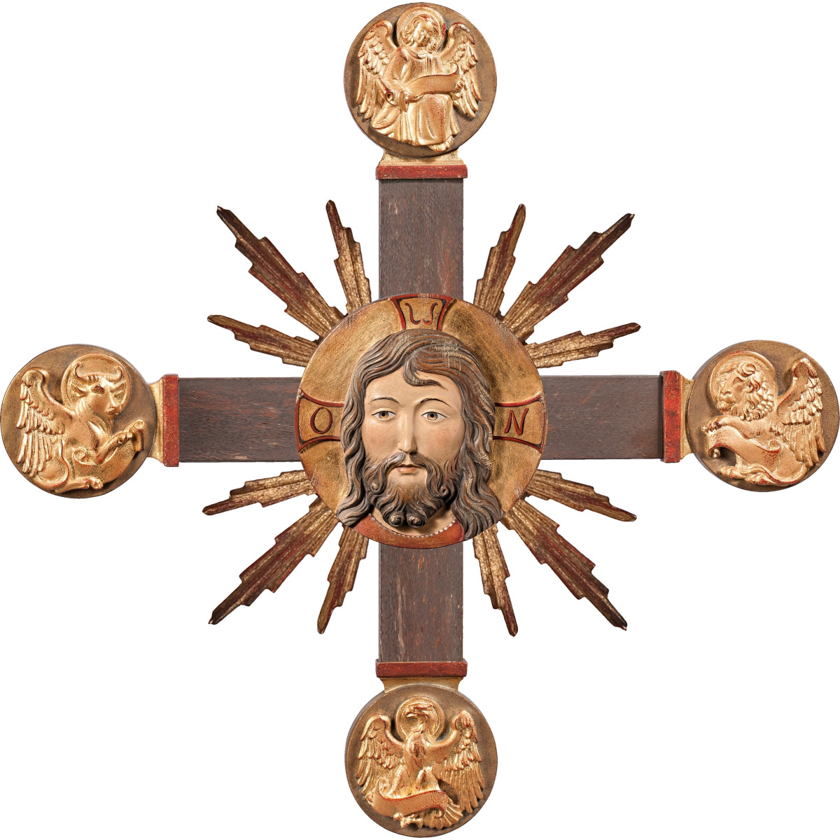 Cruz con Evangelistas, Cabeza de Cristo y rayos